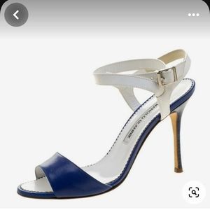 MANOLO BLAHNIK  llonicabi BLUE/WHITE SANDALS sz 40.5